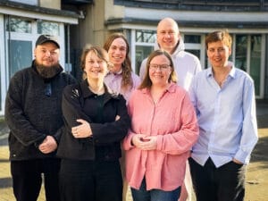 Direktkandidat*innen der Grünen Treptow-Köpenick für die AGH-Wahl 2026 (von links): Sven Dohnalek, Charlotte Steinmetz, Nikos Engel, Catrin Wahlen, Willi Junga und Henriette Spiering.